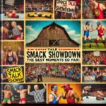 DALL·E 2024-10-06 18.17.21 - A collage-style photo album cover featuring moments from past wrestling events for a local promotion called 'Smack Talk Showdown'. The album includes