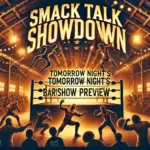 DALL·E 2024-10-22 20.00.49 - A high-energy banner image for a wrestling event preview newsletter titled 'Smack Talk Showdown – Tomorrow Night's Barn Show Preview.' The scene featu