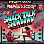 DALL·E 2024-10-24 21.38.49 - A vibrant and energetic banner for PeeWee’s Scoop – Smack Talk Showdown Newsletter. The scene features dynamic wrestling elements such as a wrestling