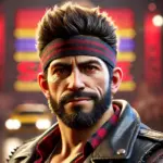 DALL·E 2024-10-24 21.51.29 - A headshot of the wrestler Joe Joe Sausage Head from the Smack Talk Showdown arena. He has a tough, street-fighter look with a cool and confident atti