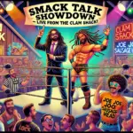 DALL·E 2024-10-27 17.26.18 - A vibrant, action-packed banner capturing the excitement of a wrestling event at a lively venue called The Clam Shack. The scene is an evening event w