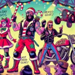 DALL·E 2024-10-27 17.47.06 - A lively wrestling scene featuring the Holiday Havoc Crew, Santa Claws and Cupid Crush, entering the ring to cheers. Santa Claws is dressed in a red a