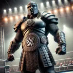 DALL·E 2024-10-27 17.48.46 - A realistic, intense wrestling scene featuring The Iron Warden, a towering and intimidating World Heavyweight Champion, standing confidently in the mi