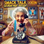 DALL·E 2024-11-02 22.08.38 - A lively and humorous banner image for the 'Smack Talk Showdown Saturday Night Spotlight' newsletter featuring Granny Steel. Depict Granny Steel, an e