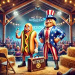 DALL·E 2024-11-13 22.14.47 - A lively and engaging banner image for a wrestling-themed newsletter, set in a rustic barn with hay bales, spotlights, and a cheering crowd. The scene