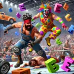 DALL·E 2024-11-13 22.22.27 - A realistic action-packed scene from a wrestling match featuring the tag team Greased Gears (a gritty duo dressed as mechanics) battling the colorful