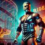 DALL·E 2024-11-18 21.36.53 - A powerful and stoic professional wrestler known as Steel Titan stands in a dramatic pose inside an atmospheric wrestling ring surrounded by neon carn
