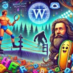 DALL·E 2024-11-26 01.22.41 - A vibrant banner image that combines elements of a wrestling ring, a cryptic forest for Bigfoot hunting, a glowing blockchain symbol to represent Wien