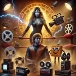 DALL·E 2024-12-07 20.03.31 - A dramatic superhero movie-style poster featuring Luscious Locks and Tik-Tok Timmy in a wrestling ring, surrounded by glowing Aelorian runes on the wa