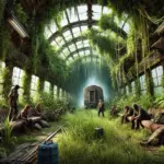 DALL·E 2025-03-13 19.57.14 - A breathtaking post-apocalyptic scene inside a repurposed train car turned into a greenhouse sanctuary, now overgrown with towering grass and dense ve